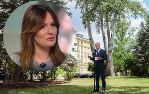 Na zdj. głównym premier Donald Tusk podczas konferencji prasowej w KPRM w Warszawie, w miniaturze Dorota Gawryluk / autor: PAP/Leszek Szymański, screen/YouTube/ polsatnews.pl