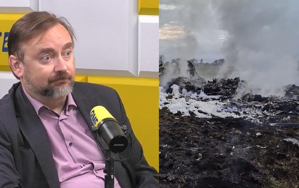 Paweł Szrot w RMF FM/Miejsce katastrofy samolotu z Prigożynem / autor: screenshot rmf24.pl/PAP/EPA/RUSSIAN INVESTIGATIVE COMMITEE HANDOUT