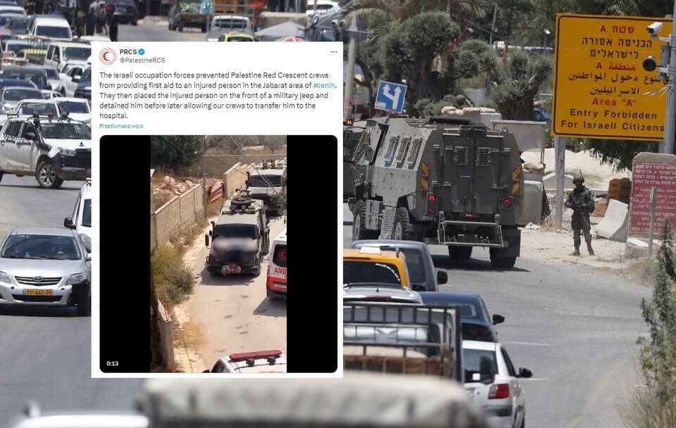 Izraelscy żołnierze przywiązali więźnia do maski samochodu