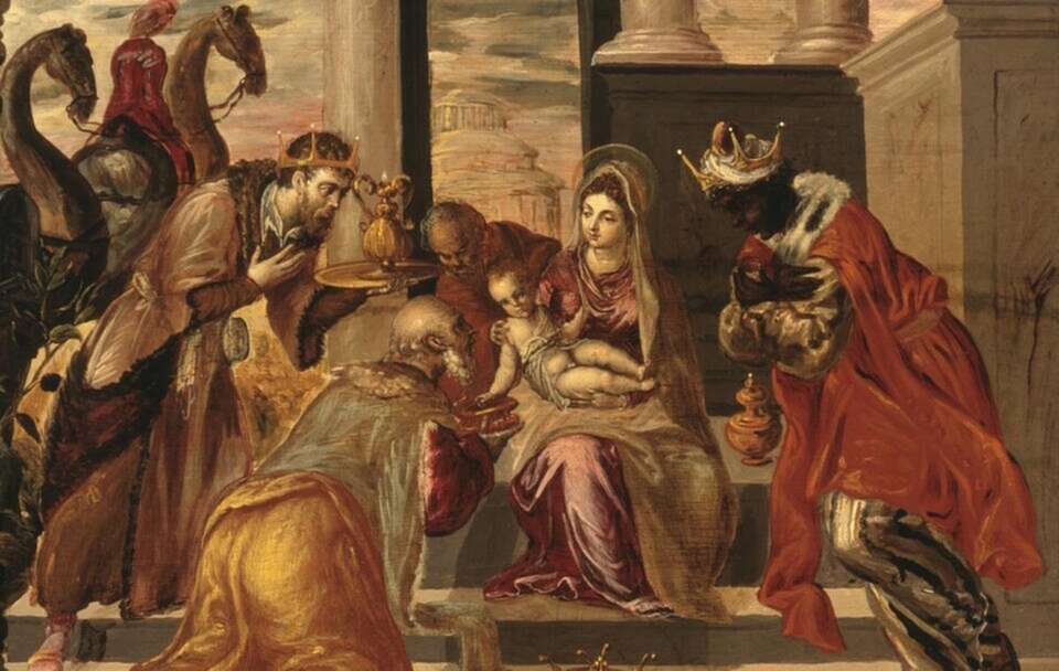 "Pokłon Trzech Mędrców" - El Greco  / autor: Wikimedia Commons: Museo Soumaya Plaza Carso/https://commons.wikimedia.org/wiki/File:7222_Adoraci%C3%B3n_de_los_Reyes_Magos.jpg?uselang=en#Licensing
