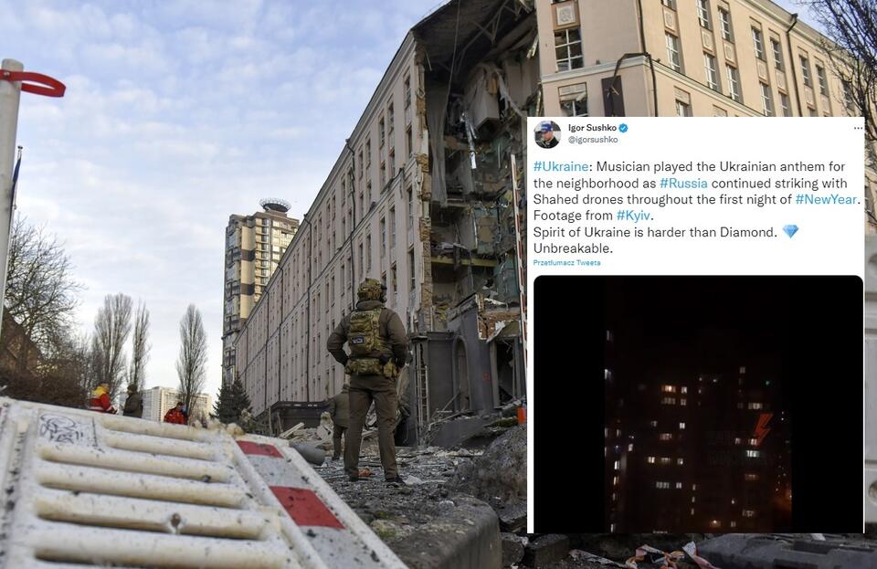 Ostrzelany przez Rosjan hotel w Kijowie  / autor: PAP/EPA