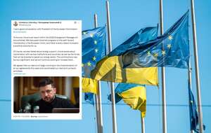 Flagi Ukrainy i UE. Zełenski i von der Leyen omówili "postępy Ukrainy na drodze do członkostwa w UE" / autor: Fratria, X/Volodymyr Zelenskyy / Володимир Зеленський