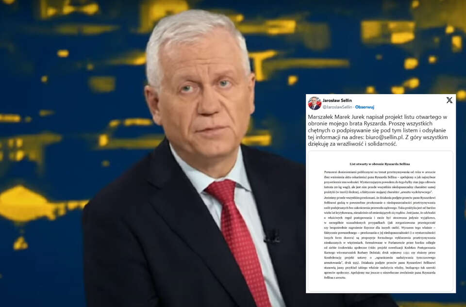 Marek Jurek apeluje do ministra Adama Bodnara o uwolnienie Ryszarda Sellina. / autor: wPolsce24/X