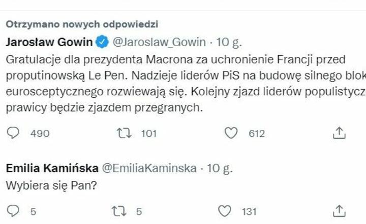 Tweet Jarosława Gowina / autor: fot. Twitter