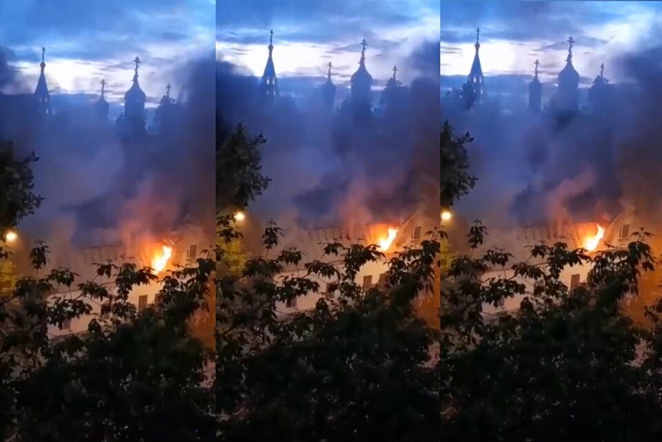 Pożar cerkwi św. Piotra i Pawła  / autor: screenshot Twitter Nexta 