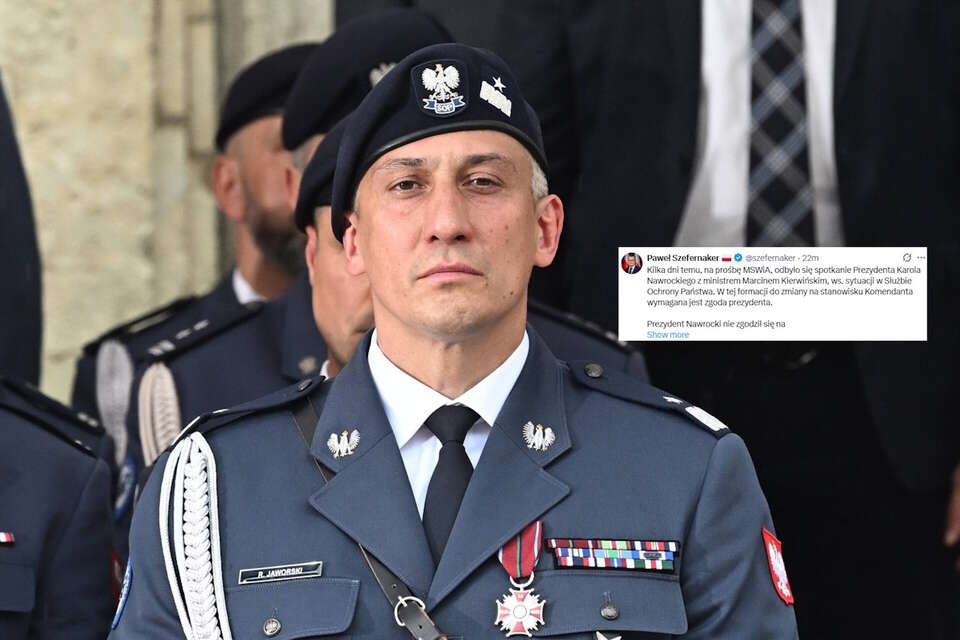 Komendant SOP zawieszony. Prezydent był przeciwny odwołaniu. Szefernaker: Odpowiedzialność "bierze na siebie min. M. Kierwiński". Na zdjęciu gen. Radosław Jaworski oraz wpis Pawła Szefernakera / autor: PAP/Radek Pietruszka/X-Paweł Szefernaker