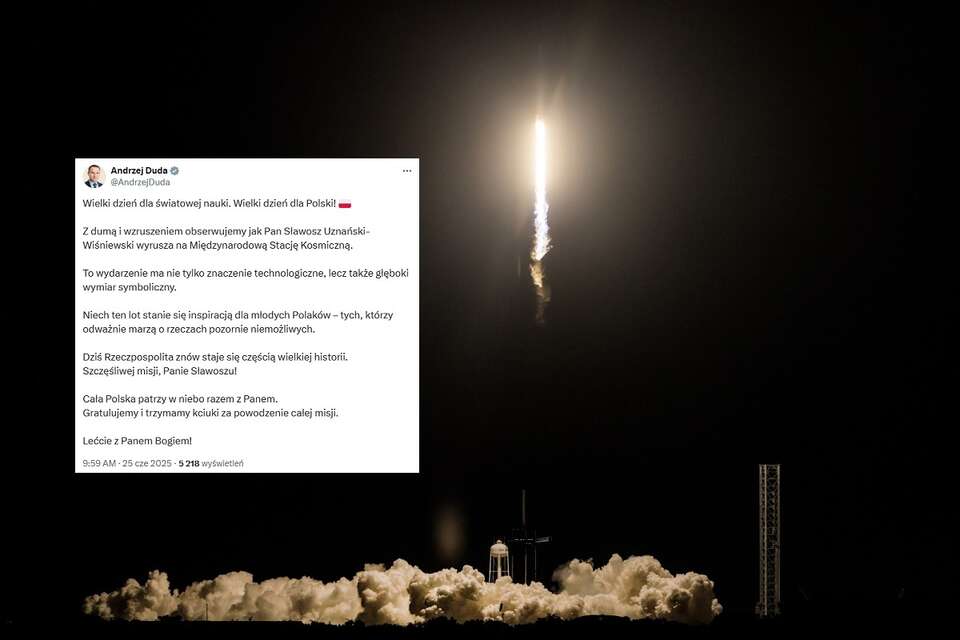 Start rakiety Falcon 9 z Polakiem na pokładzie / autor: PAP/EPA, X/Andrzej Duda