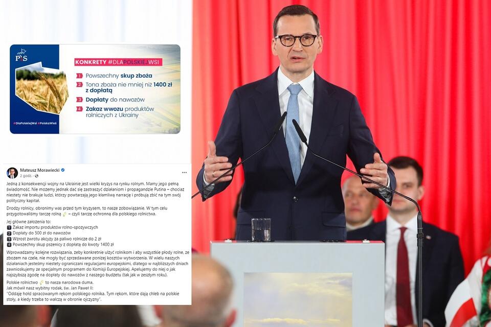 Premier Mateusz Morawiecki przemawia na konwencji rolnej Prawa i Sprawiedliwości / autor: PAP/Artur Reszko; Facebook/Twitter