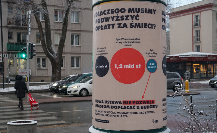 Opłaty za śmieci - plakat na ulicach Warszawy  / autor: wPolityce.pl