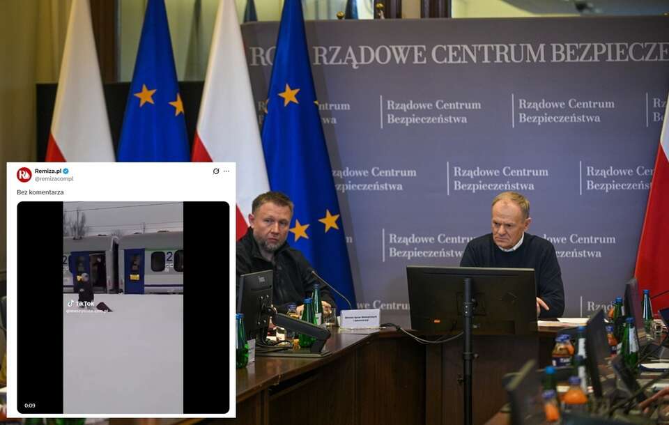 Posiedzenie sztabu kryzysowego. Na zdj. m.in. premier Donald Tusk i szef MSWiA Marcin Kierwiński / autor: PAP/Marcin Obara