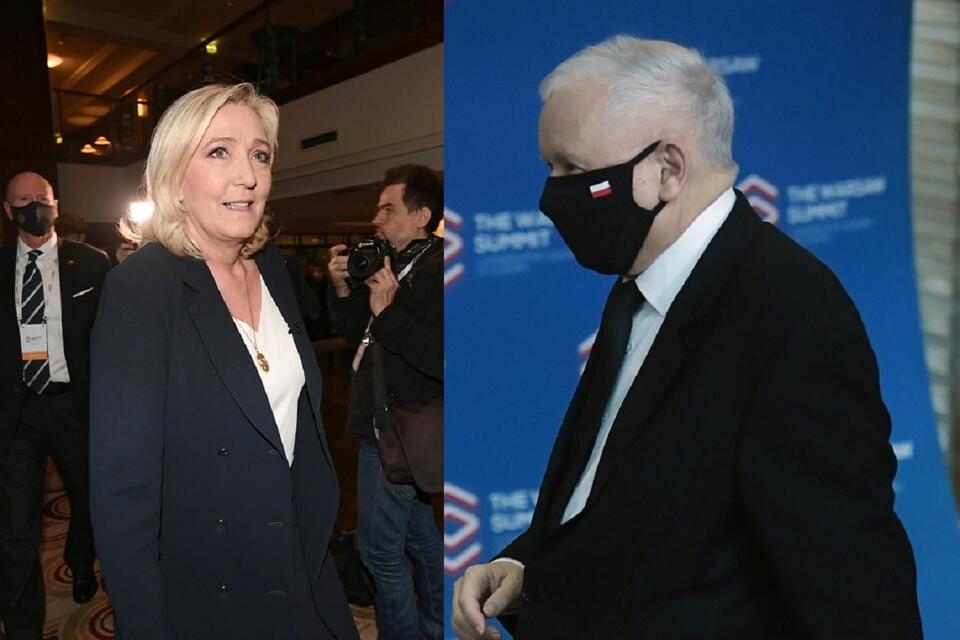 Marine Le Pen/Jarosław Kaczyński / autor: PAP/Marcin Obara