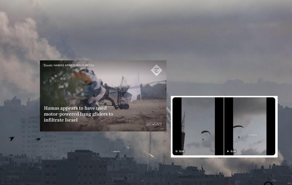 W tle wystrzał rakiety ze Strefy Gazu w kierunku Izraela / autor: PAP/EPA; Twitter(X); YouTube/ The Telegraph