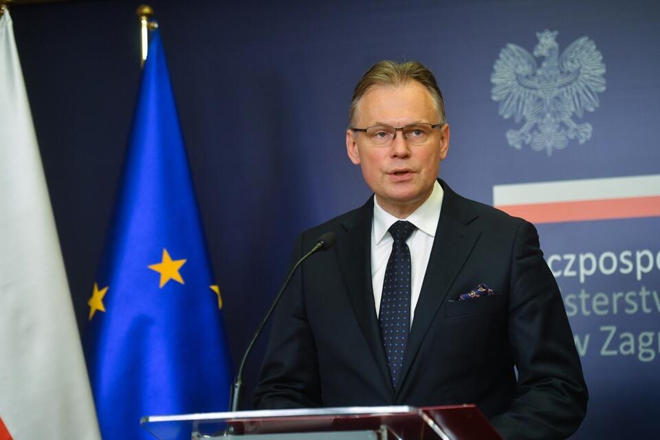 iceminister spraw zagranicznych Arkadiusz Mularczyk podczas konferencji prasowej w Centrum Prasowym MSZ w Warszawie. / autor: PAP/Piotr Nowak