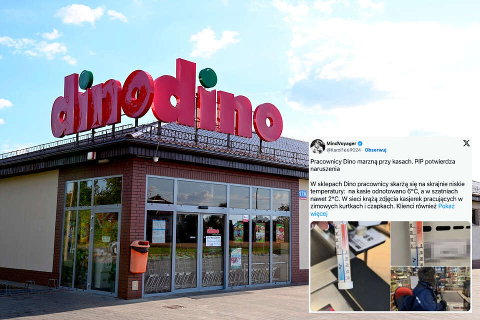 racownicy sklepów Dino skarżą się na niskie temperatury panujące w placówkach sieci i pomieszczeniach socjalnych, co utrudnia im wykonywanie obowiązków.  / autor: Fratria/X