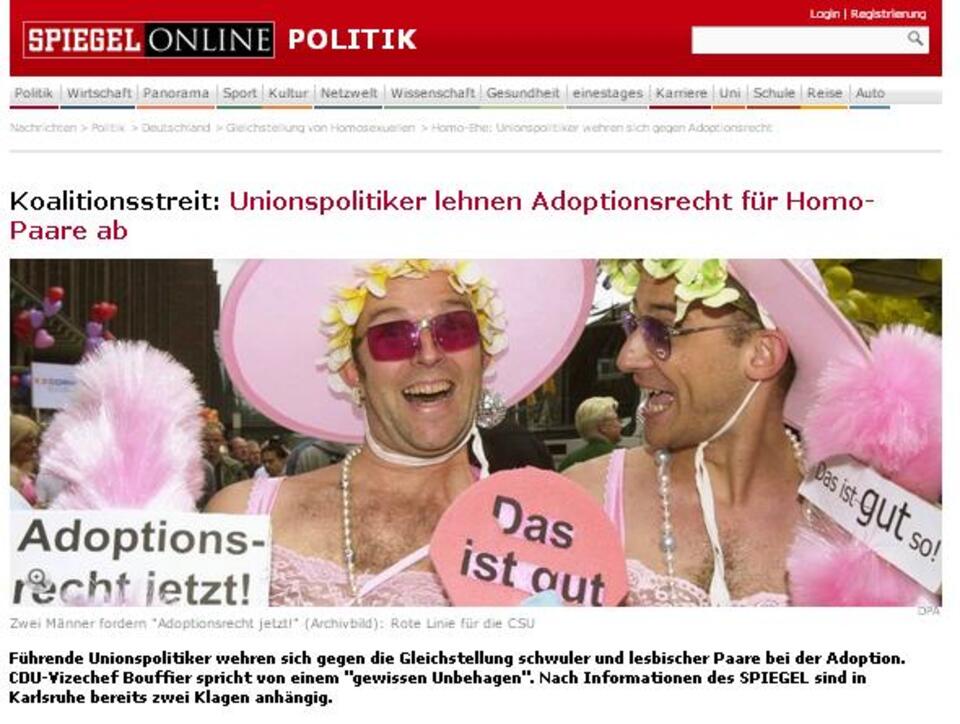 Ten tytuł w "der Spiegel" jest zwodniczy. Nie wszyscy politycy chadeccy odrzucają homoadopcję