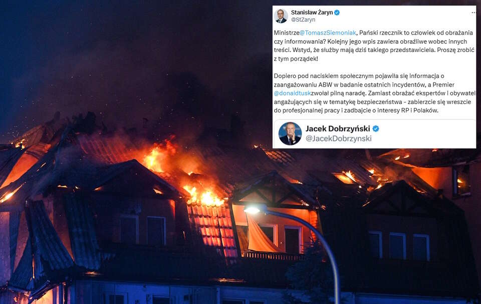 Pożar dachu budynku mieszkalnego na osiedlu Kopernika w podwarszawskich Ząbkach / autor: PAP/Marcin Obara