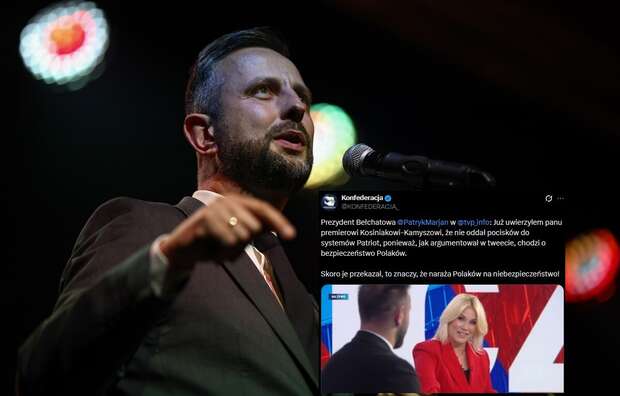 Władysław Kosiniak-Kamysz podczas spotkania w Teatrze Variete w Krakowie oraz wpis Konfederacji z portalu X / autor: PAP/Łukasz Gągulski/X