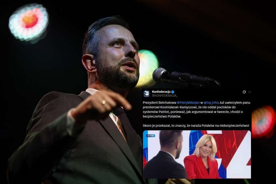 Władysław Kosiniak-Kamysz podczas spotkania w Teatrze Variete w Krakowie oraz wpis Konfederacji z portalu X / autor: PAP/Łukasz Gągulski/X