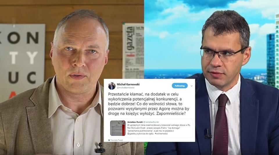 Jarosław Kurski i Michał Karnowski / autor: YouTube/Gazeta Wyborcza; Twitter/Michał Karnowski; YouTube/wPolsce.pl