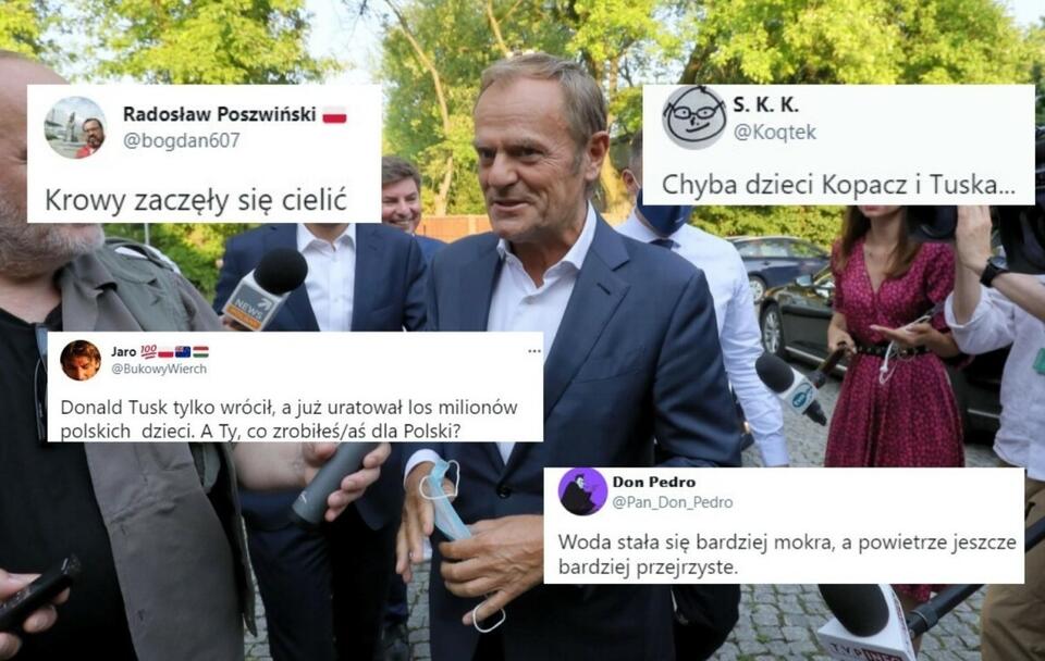Donald Tusk/ Wpisy z Twittera  / autor: PAP/Paweł Supernak; Twitter (screeny)