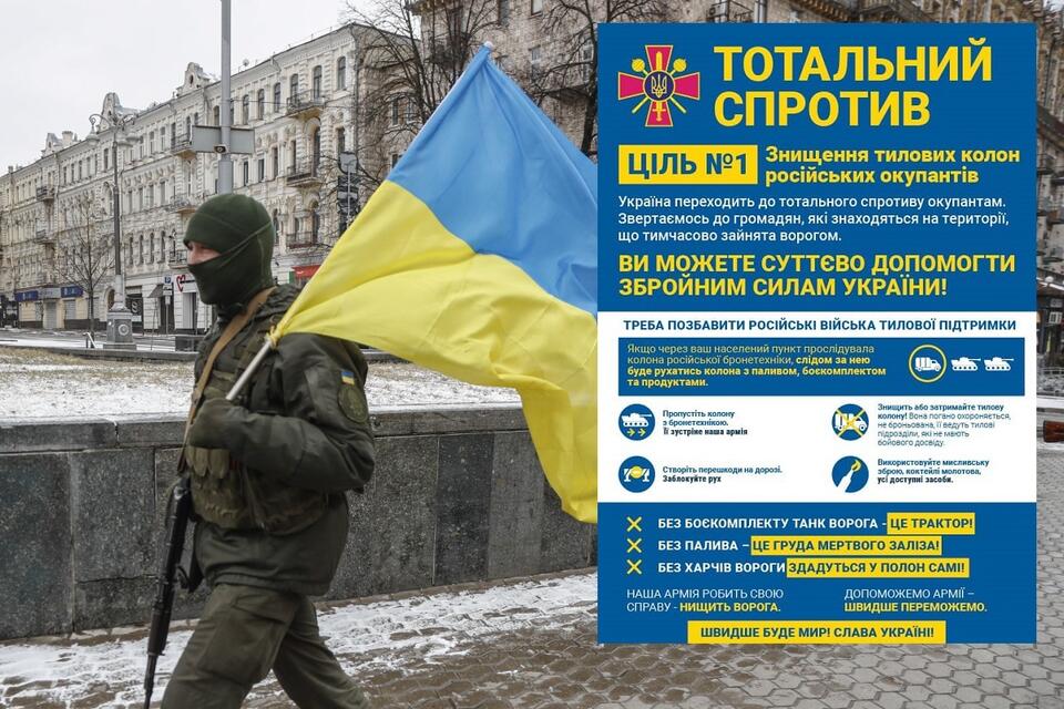żołnierz z ukraińską flagą w Kijowie / autor: PAP/EPA; Facebook/Резніков Олексій