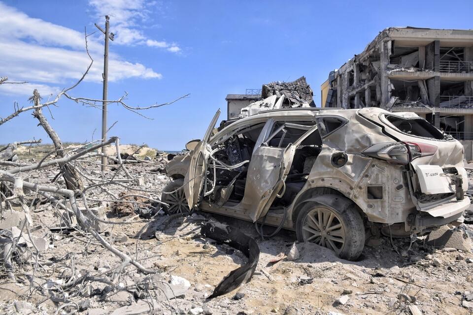 Zniszczenia w Odessie, po rosyjskim ostrzale rakietowym / autor: PAP/Alena Solomonova