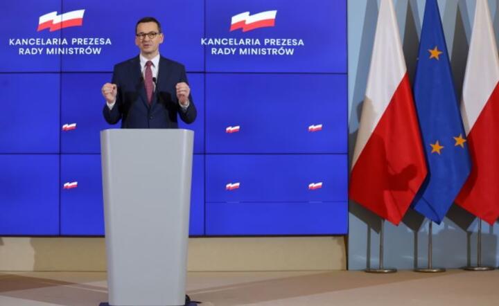  Premier Mateusz Morawiecki podczas konferencji prasowej w KPRM w Warszawie, 27 bm / autor: PAP/Tomasz Gzell