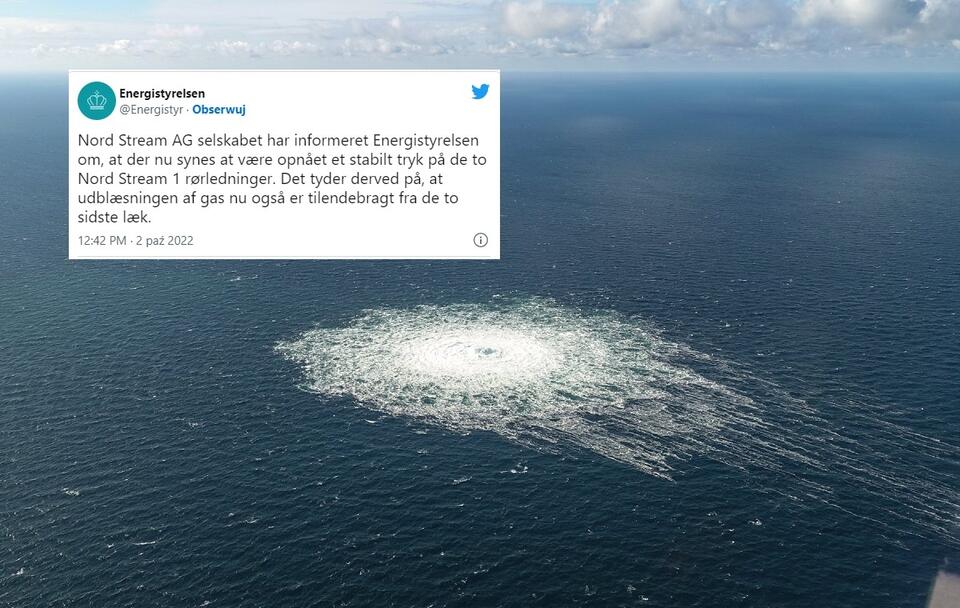 Wyciek gazu z Nord Stream / autor: Twitter/Danish Defence Command/Forsvaret/Energistyrelsen