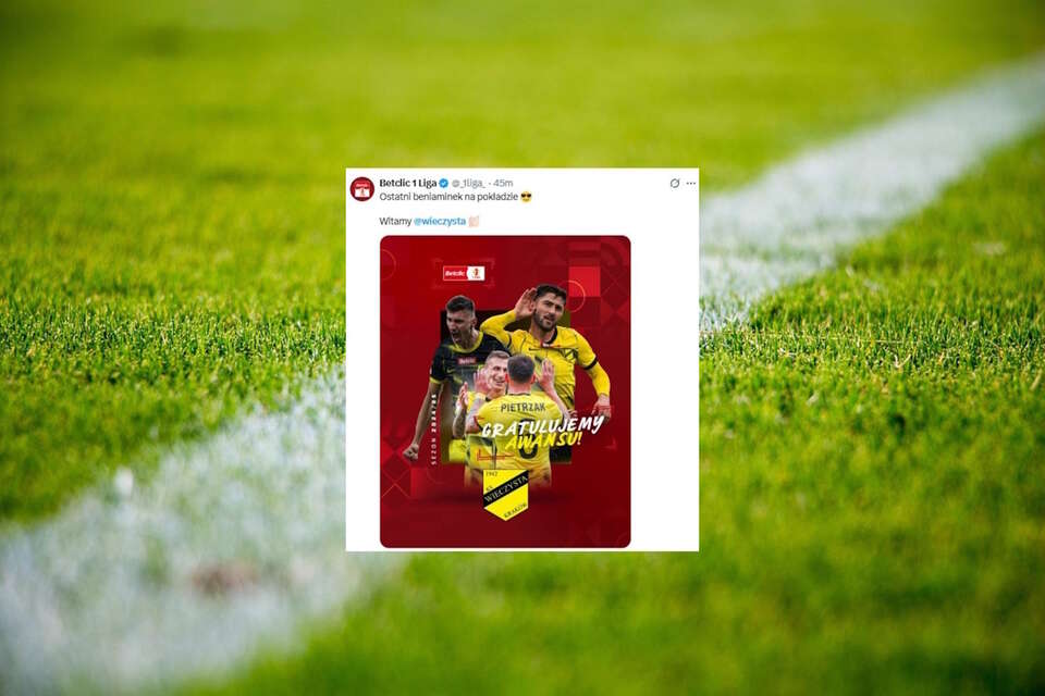 Wieczysta Kraków z awansem do 1. Ligi / autor: Pixabay/X-Betclic 1 Liga, screen