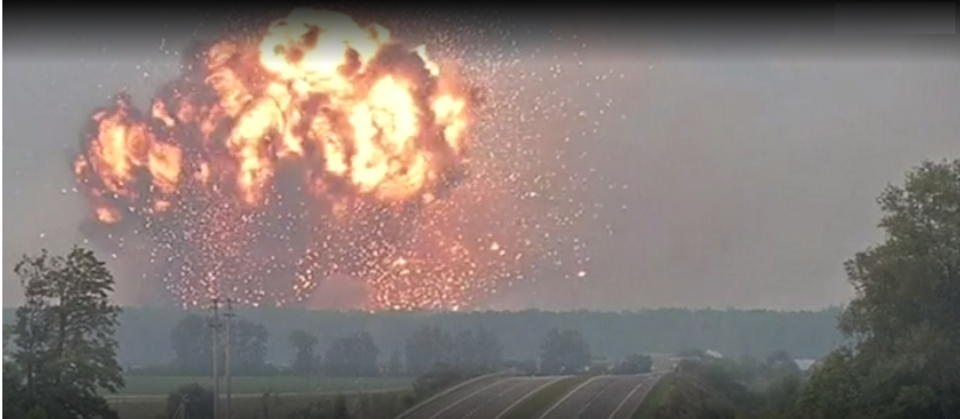 pożar magazynu amunicji na Ukrainie / autor: screen bbc.com