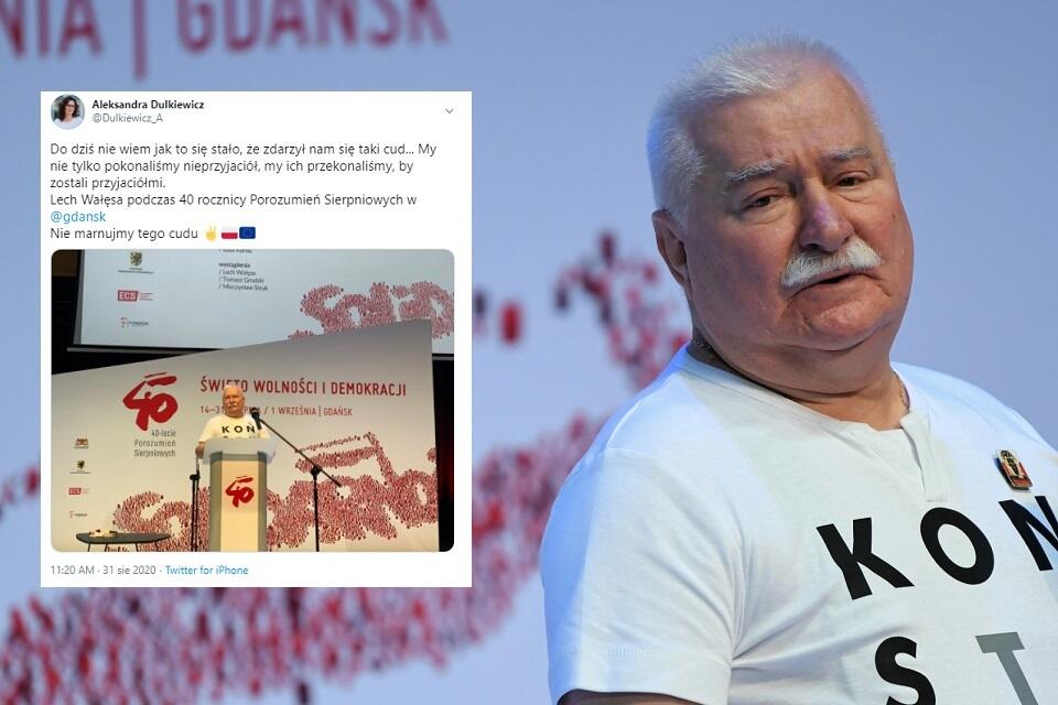 Lech Wałęsa; wpis Aleksandry Dulkiewicz na Twitterze / autor: PAP/Adam Warżawa; Twitter/Aleksandra Dulkiewicz