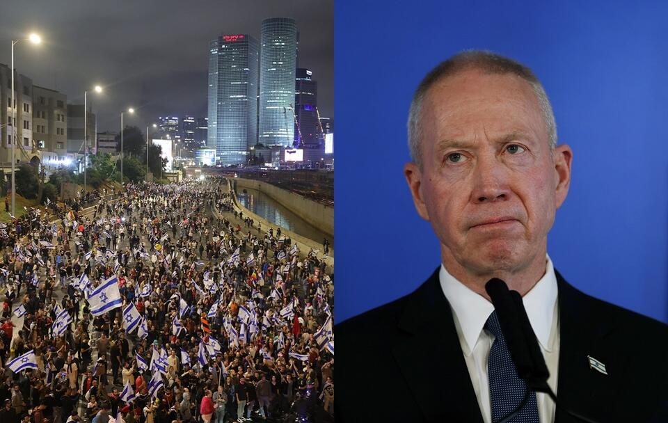 Protesty w Izraelu; odwołany minister obrony Joaw Galant / autor: PAP/EPA