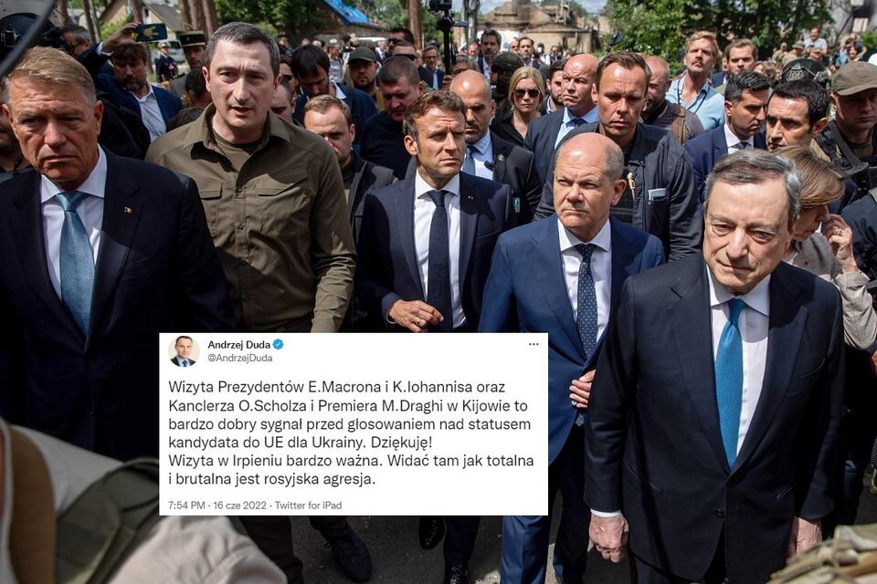 Wizyta europejskich przywódców w Irpieniu / autor: PAP/Viacheslav Ratynskyi; Twitter/Andrzej Duda