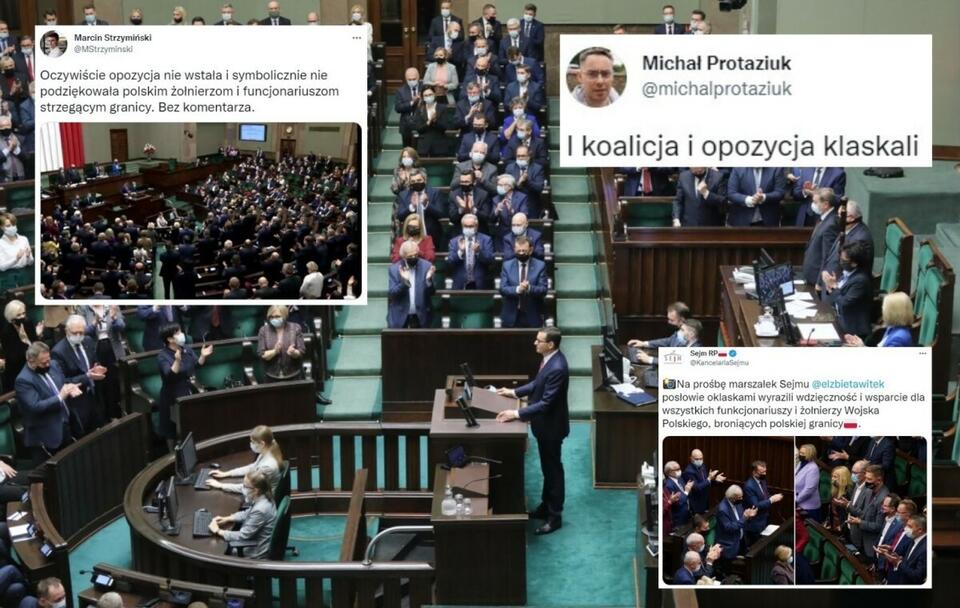 Opozycja nie wstała, by podziękować służbom? Burza na Twitterze! / autor: PAP/Paweł Supernak; Twitter (screeny)