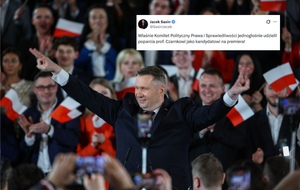 Kandydat PiS na premiera prof. Przemysław Czarnek, w miniaturze wpis Jacka Sasina / autor: PAP/Łukasz Gągulski, X/Jacek Sasin