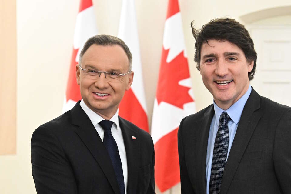 Prezydent RP Andrzej Duda (L) oraz premier Kanady Justin Trudeau (P) podczas spotkania w Pałacu Prezydenckim w Warszawie / autor: PAP/Radek Pietruszka