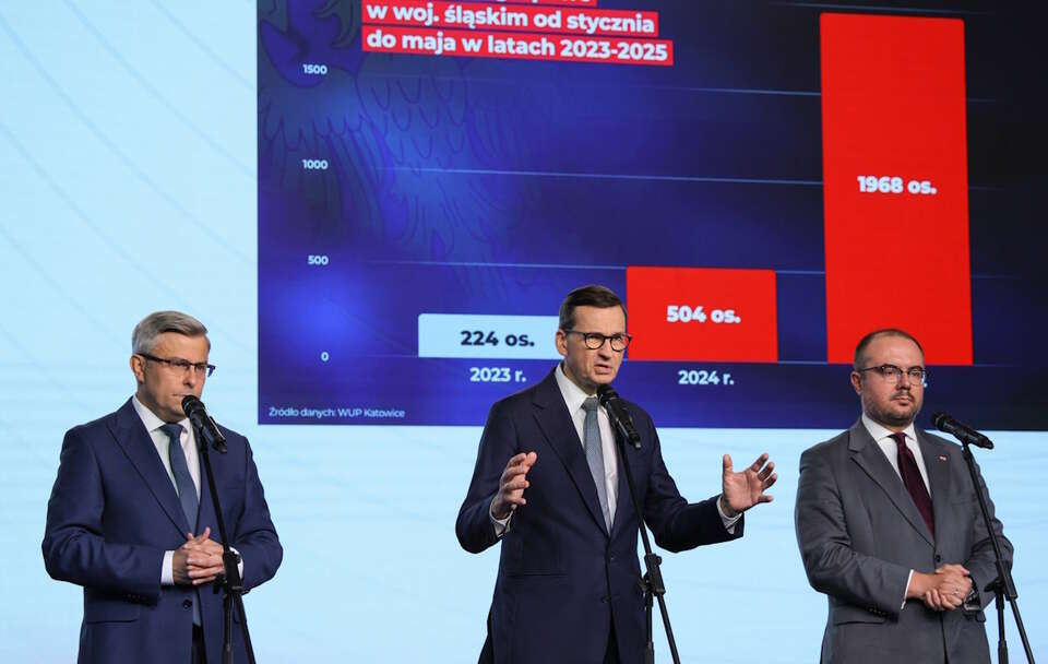 Jarosław Wieczorek, Mateusz Morawiecki, Paweł Jabłoński / autor: PAP/Paweł Supernak