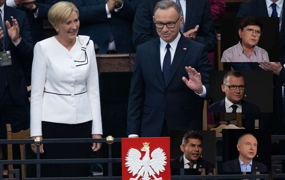 Prezydent Andrzej Duda z małżonką Agatą na uroczystości zaprzysiężenia prezydenta Karola Nawrockiego / autor: Fratria/YT:@KanalZeroPL