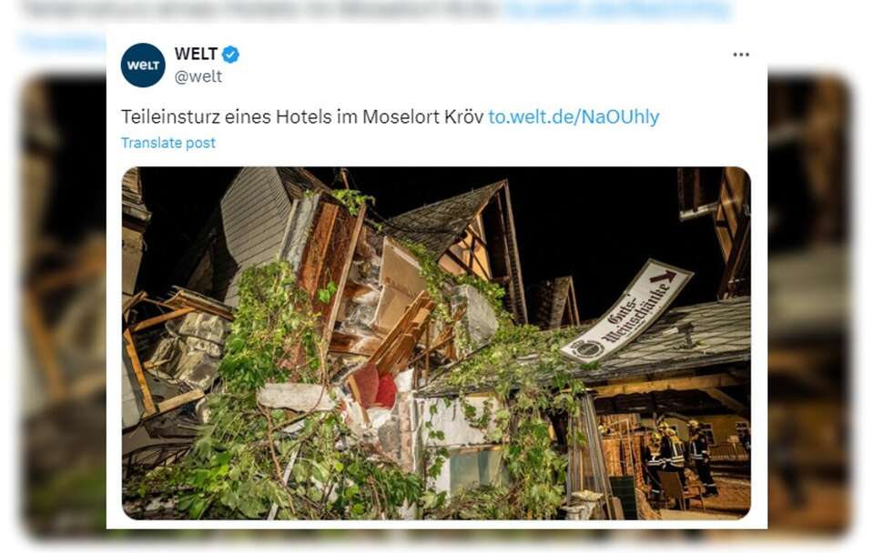 Zawaliła się część hotelu w niemieckim Kroev / autor: X/@welt