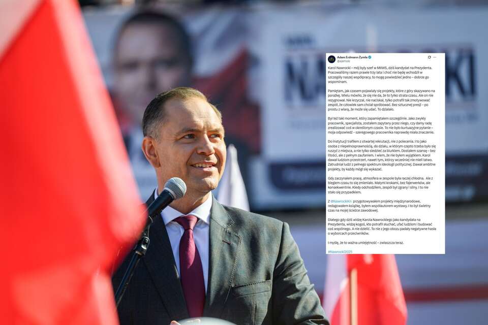 Kolejny głos wsparcia dla Karola Nawrockiego / autor: PAP-Paweł Topolski/X-Adam Erdmann Żymła, screen