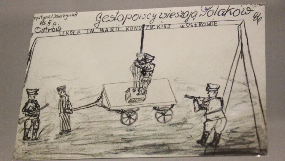  Germans hang Poles - a drawing of a Polish child made just after the II WW / autor: wPolityce.pl