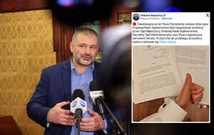 Minister sprawiedliwości, prokurator generalny Waldemar Żurek podczas briefingu prasowego po wecie prezydenta RP do noweli o KRS. / autor: PAP/Albert Zawada/X