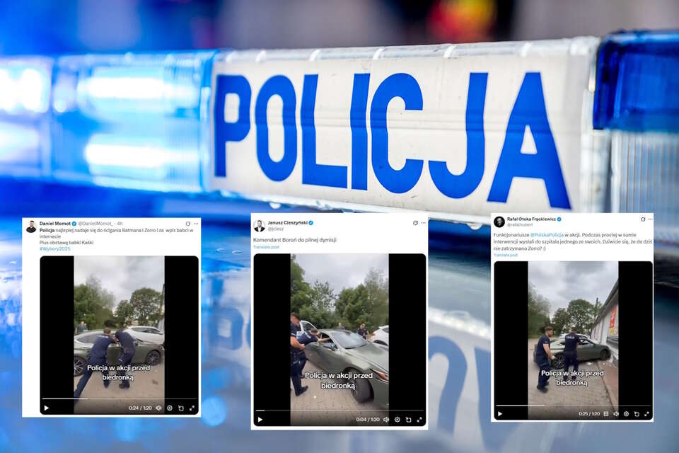 Policjanci próbowali zatrzymać agresywnego kierowcę. Podczas interwencji jeden z nich dostał rykoszetem / autor: Fratria/X-Janusz Cieszyński, screen/X-Daniel Momot, screen/X-Rafał Otoka-Frąckiewicz, screen