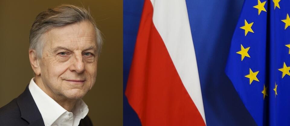 Prof. Andrzej Zybertowicz; Flagi Polski i UE / autor: Fratria
