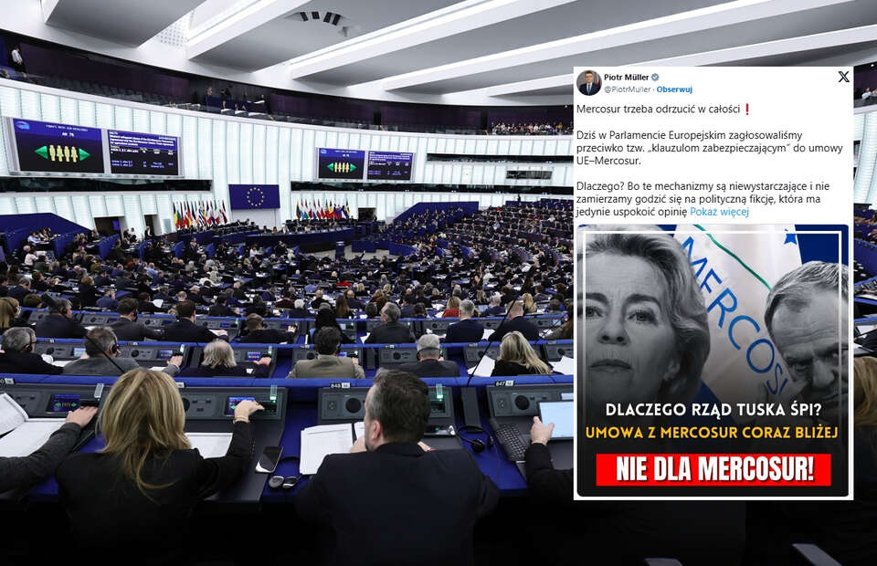 Parlament Europejski w Strasburgu przegłosował dzisiaj wzmocnioną klauzulę ochronną do umowy handlowej UE z państwami Mercosuru. / autor: PAP/EPA