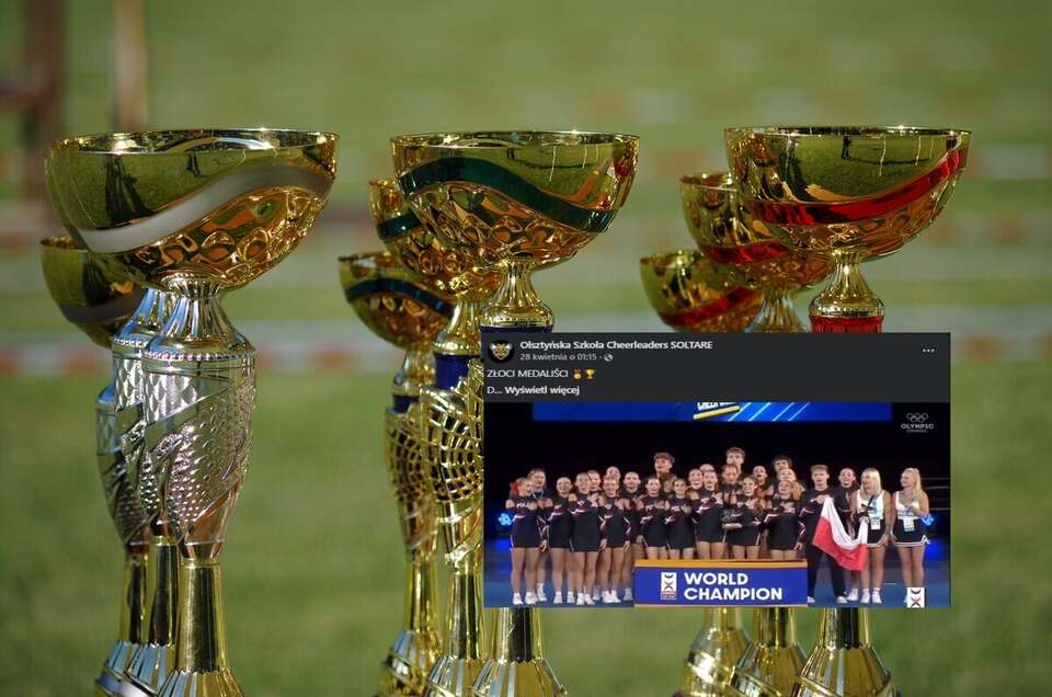 Puchary oraz wpis Olsztyńska Szkoła Cheerleaders SOLTARE (screen z Fb) / autor: Fb-Olsztyńska Szkoła Cheerleaders SOLTARE (screen)/pixabay.com
