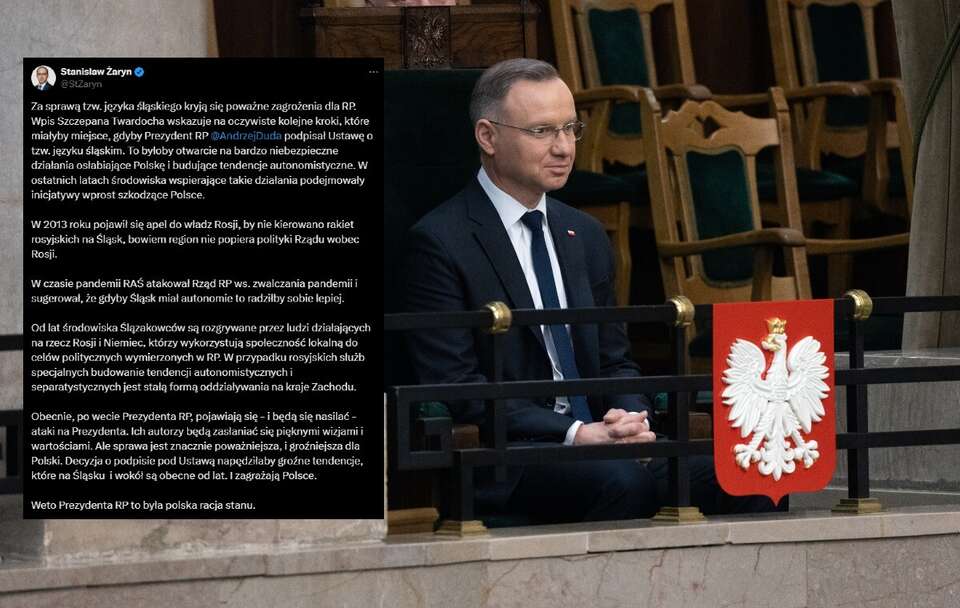 Stanisław Żaryn o wecie prezydenta ws. języka śląskiego / autor: fratria/X