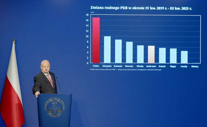 Prezes NBP prof. Adam Glapiński na konferencji prasowej, 15 stycznia 2026 / autor: YT @nbppl - screen