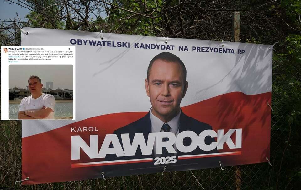 Banner wyborczy Karola Nawrockiego, kwiecień 2025. Na miniaturce: zdjęcie Dariusza Michalczewskiego dołączone do wpisu Wiktora Świetlika / autor: Fratria