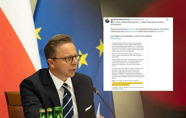 Dariusz Joński, w miniaturze wpis posła PiS Pawła Jabłońskiego z interpelacją / autor: Fratria/X